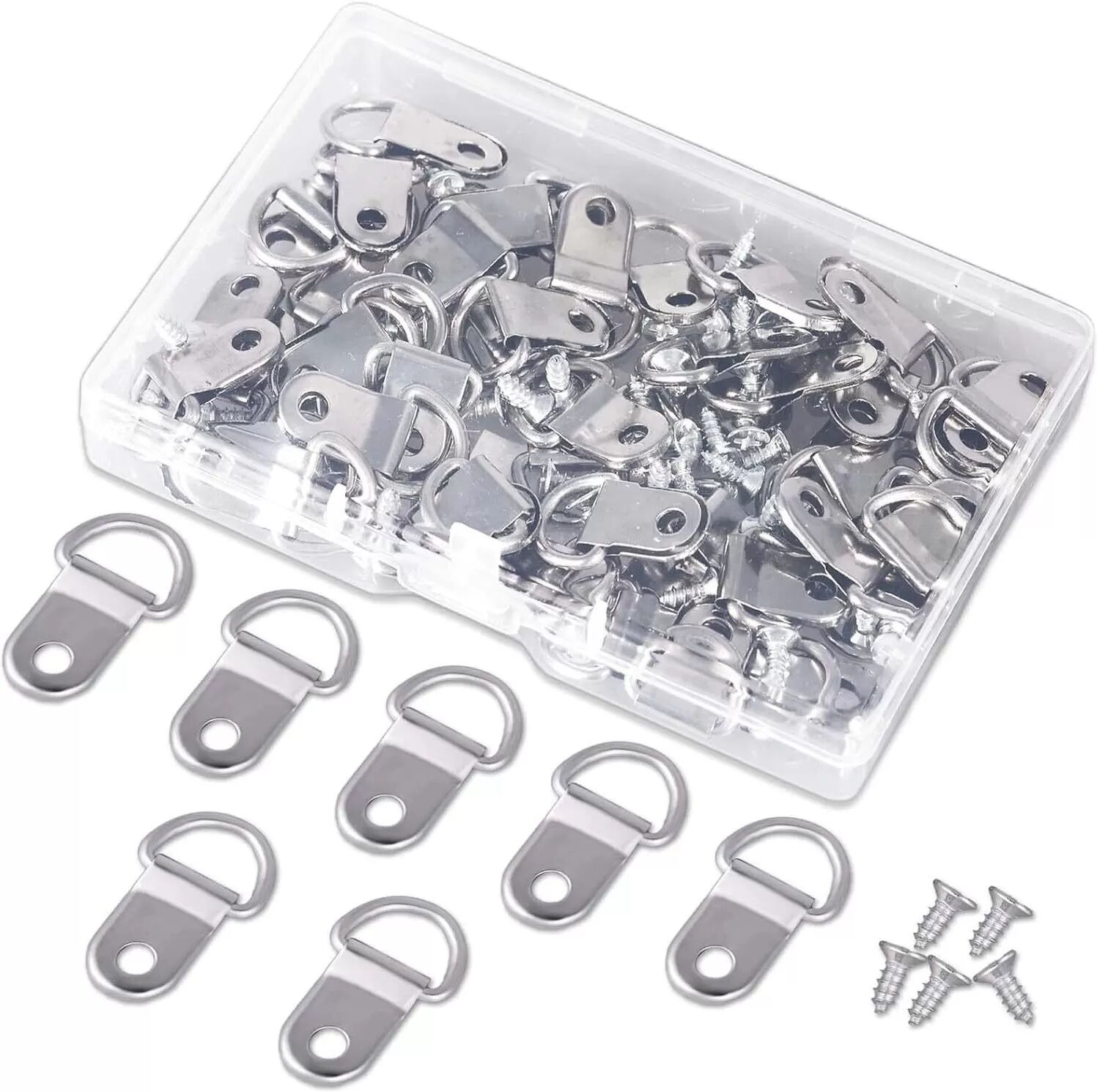 INF 50er-Set D-Ring-Aufhänge-Set mit Schraubendreher für Rahmen Silber