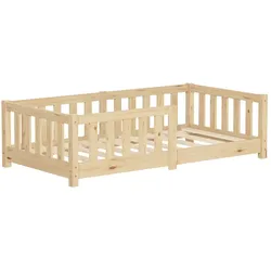 ML-Design Kinderbett 70x140 Natur, Bodenbett aus Kiefernholz mit Lattenrost & Rausfallschutz, Holzbett Babybett Einzelbett