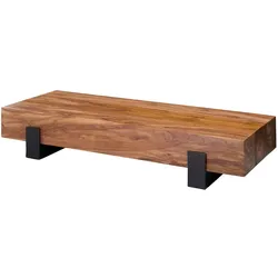 KADIMA DESIGN Couchtisch 115x22x44cm Sheesham Massivholz / Metall Sofatisch, Design Wohnzimmertisch Modern, Stubentisch Braun / Schwarz, Designer Kaffeetisch