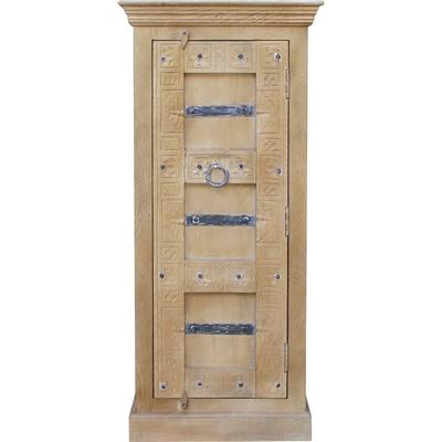 Highboard SIT "Krakau aus Mangoholz mit Schnitzereien & 1 Tür", beige (natur, antikgrau), B:55cm H:120cm T:45cm, Massivholz, Sideboards, Highboard, Aufwendige Schnitzfront