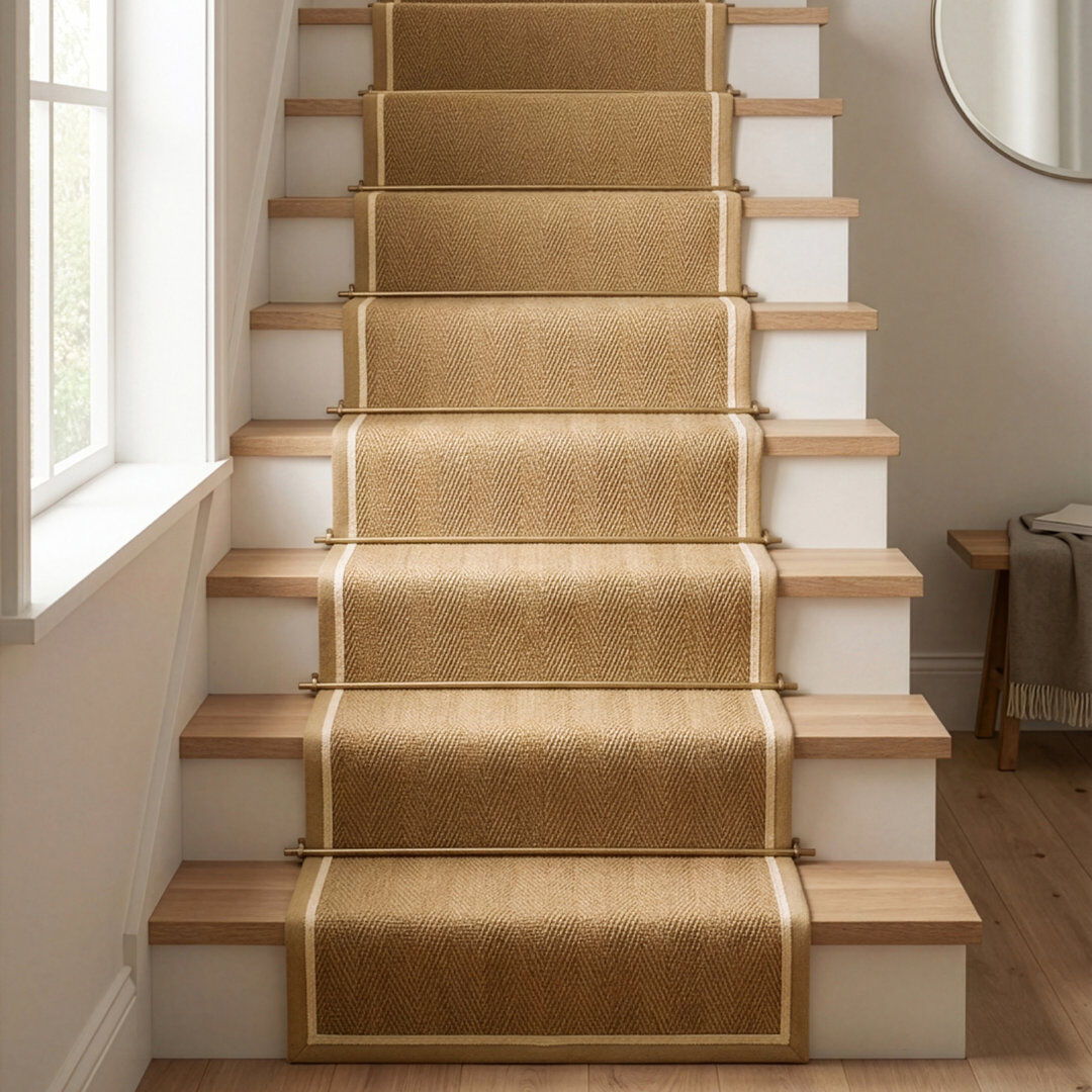Ebern Designs Stair Runner Sadina Herringbone Linen Cream Stair Runner 67 x 800 cm