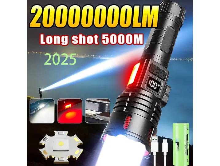 Lampe torche la plus puissante 100000LM, super lumineuse, laser blanc, étanche, lampe à main magnétique avec couteau intégré et lanterne