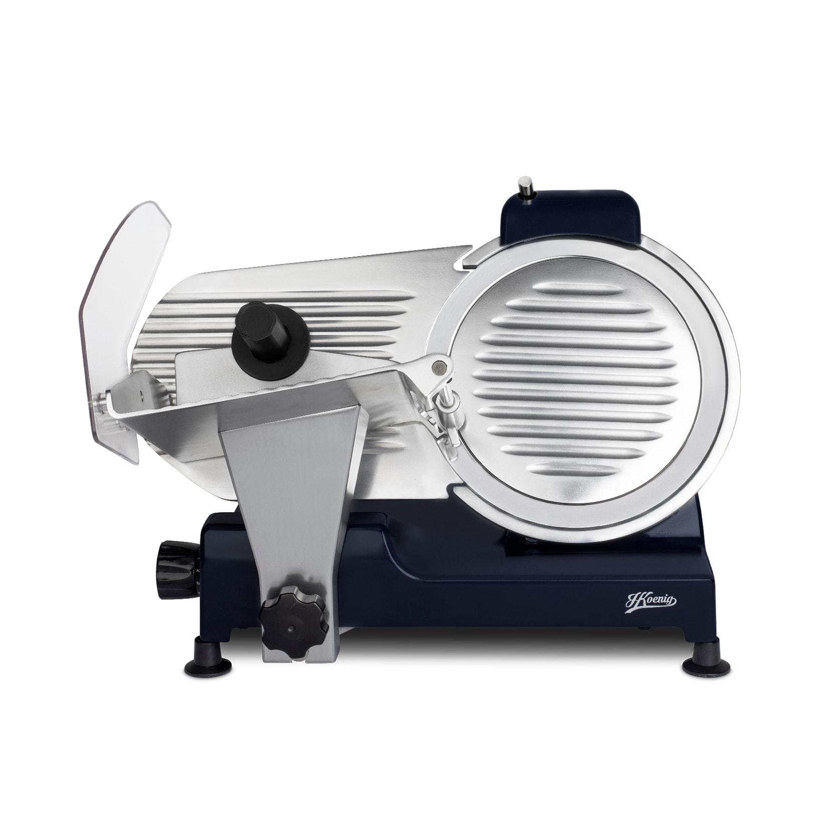 H.Koenig Elektrischer Alleschneider MSX256, professionell, Schnitt 0-12 mm, italienische Klinge 25 cm, eingebauter Schärfer, 282 rpm, Nachtblau