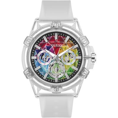 Multifunktionsuhr GUESS "KING", weiß (weiß, bunt), Armbanduhren, Herren, Quarzuhr, Armbanduhr, Herrenuhr, Datum, Wochentag, Silikonarmband