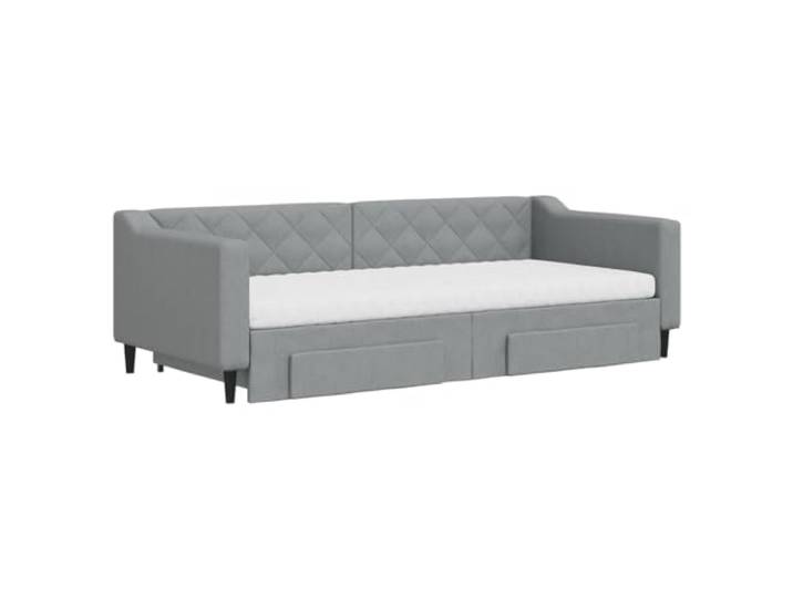 KTHLBRH Ausziehbares Schlafsofa hellgrau 223 x 100 x 67 cm 2 in 1 mit 2 Schubladen, 2 Schaumstoffmatratzen, Struktur aus Holz und Metall, Stoff 100% Polyester