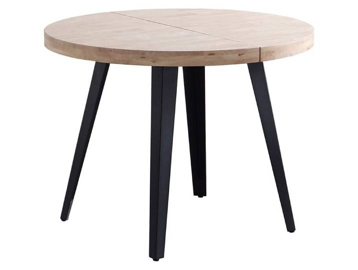 Table à manger table de repas ronde extensible en bois coloris chêne nordique pieds en métal coloris noir