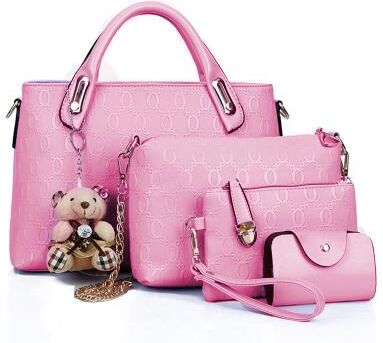 LightInthebox Women's 4-Piece Blue Handbag Set with Teddy Bear Charm - Stylish and Functional for Daily Use