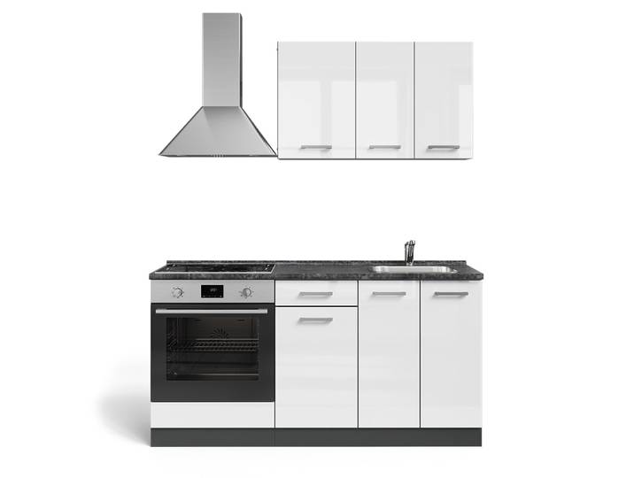 Cuisine avec meuble four encastrable sans pt blanc brillant 160x81,6cm