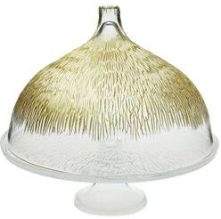 "Alice Pazkus 11"" Glass Cake Stand With Dome And Gold Design"