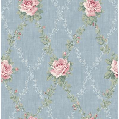 Seabrook Designs Josselin Rose Lattice Unpasted Wallpaper