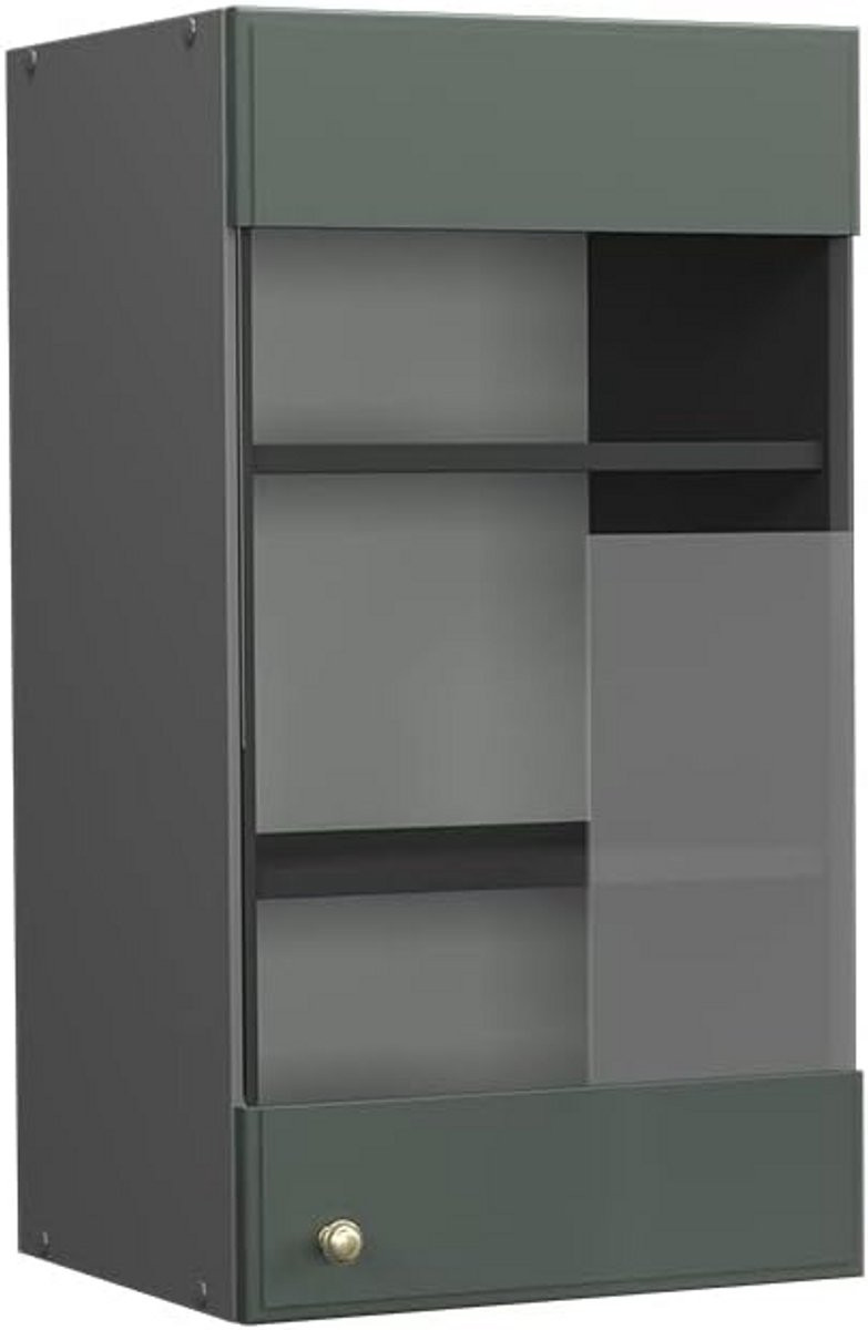 Glazen Hangende Keukenkast in Landhuisstijl - Groen Antraciet - 40 cm