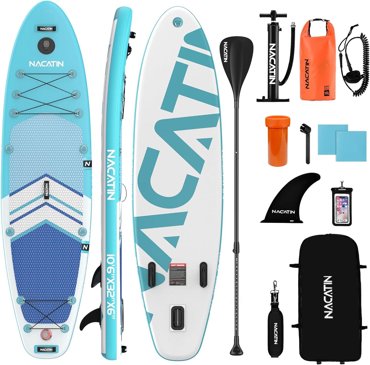 Aufblasbares Stand-Up-Paddle-Board (SUP) in auffälligem Blau für Wassersport