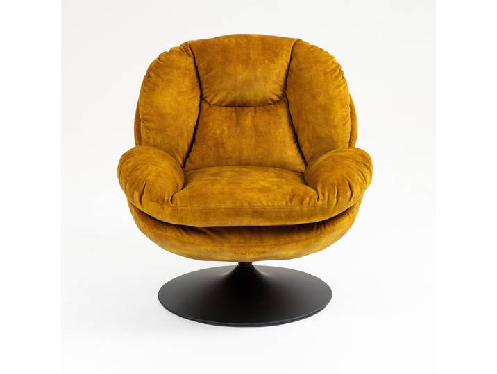 Fauteuil pivotant en velours ocre