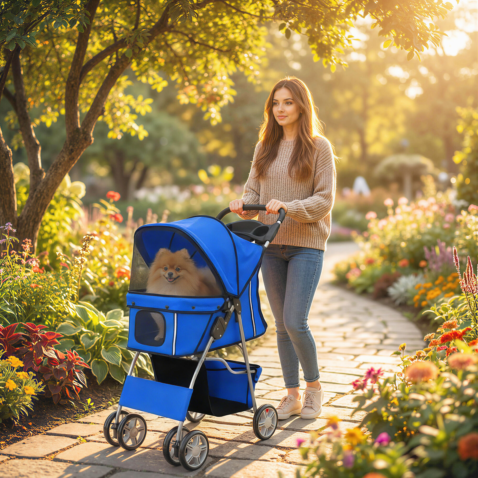 Altro Passeggino Per Cani Carrozzina Per Cani Gatti Pieghevole Fino A 10kg, Blu