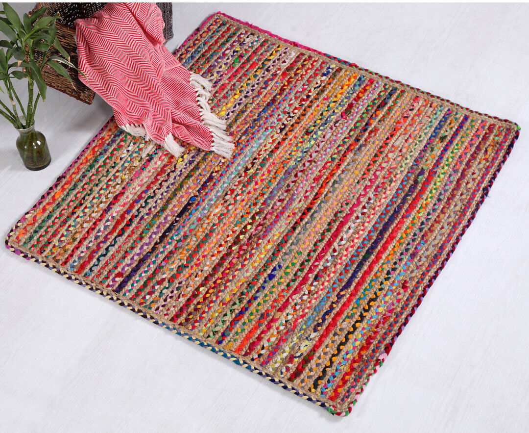 Latitude Vive L'Oasis Striped Jute / Sisal Hand Woven Area Rug Red Square 180cm