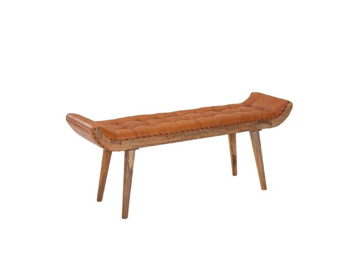 Wohnling Polsterbank WL6.479 Sitzbank Chesterfield Echtleder 125x50x38 cm Flurbank Bank (Ziegenleder / Massivholz Bank 125x50x38 cm Retro), Flur Polsterbank Chesterfield, Lederbank Braun