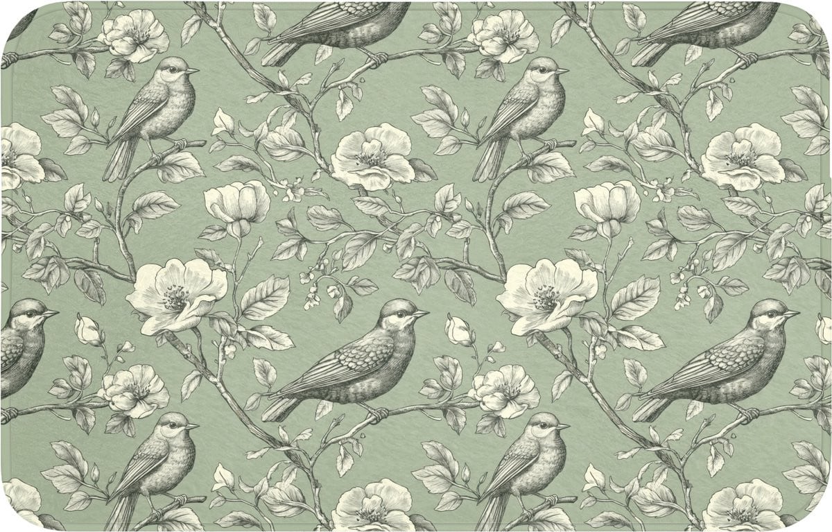 Groene botanische badmat met antislip - 80 x 50 cm