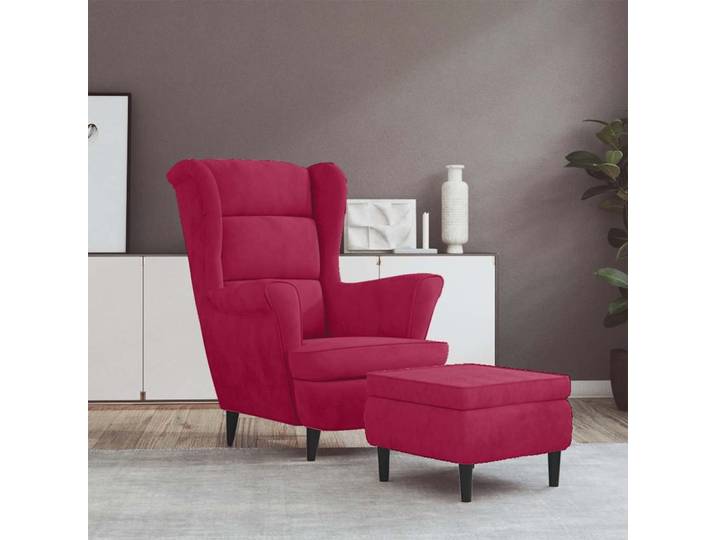 vidaXL Ohrensessel mit Hocker Weinrot Samt