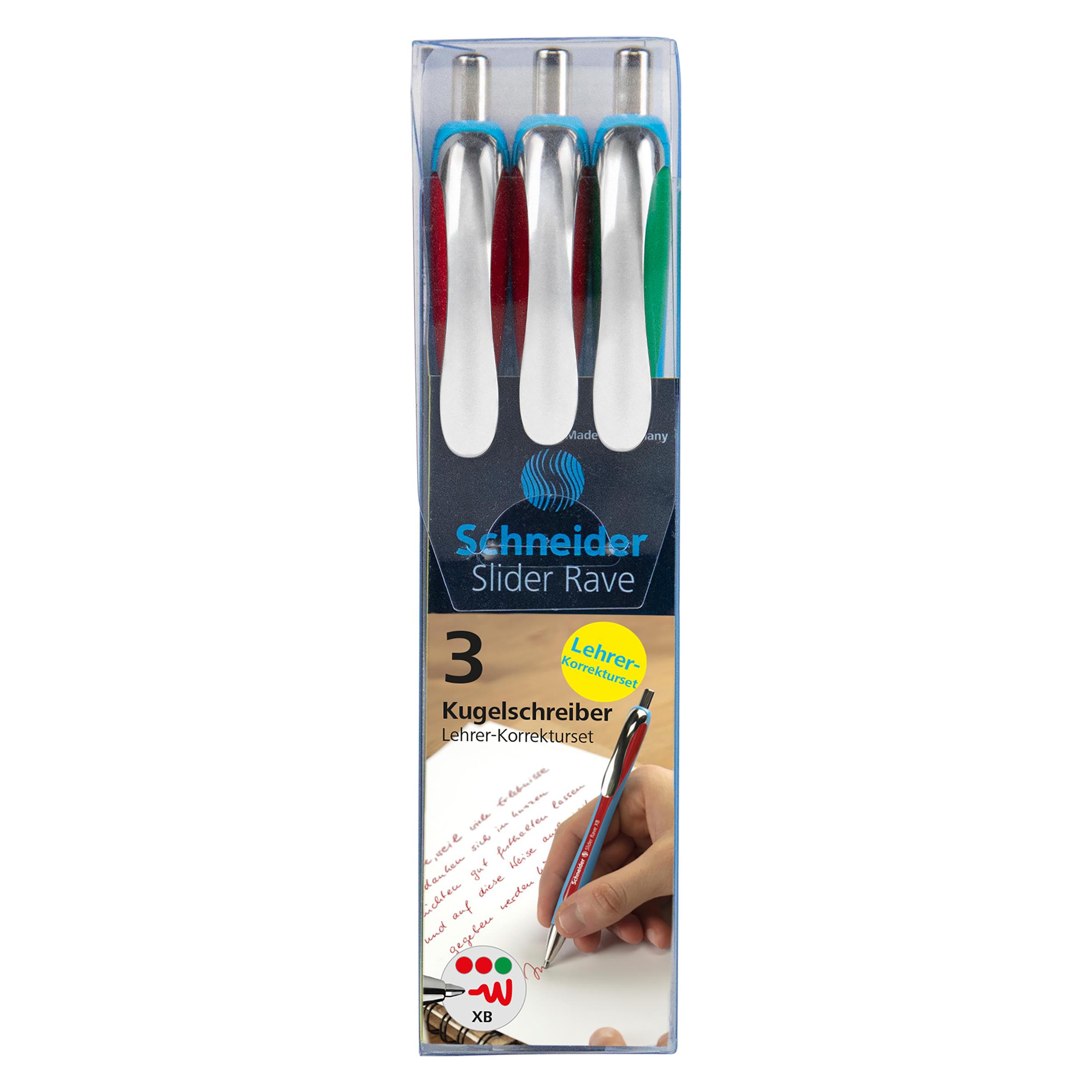 Schneider 3 Kugelschreiber Slider Rave blau Schreibfarbe farbsortiert (3x) (132597)