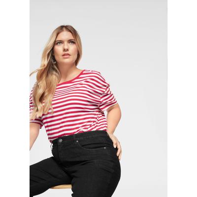 T-Shirt AJC, Damen, Gr. 44/46 (L), bunt (weiß, rot, gestreift), Jersey, Obermaterial: 100% Baumwolle, geringelt, gestreift, lässig geschnitten hüftlang, Rundhals, eingesetzt normaler Saum, Shirts T-Shirt, Kurzarm, taillierter Schnitt, gestreift,...