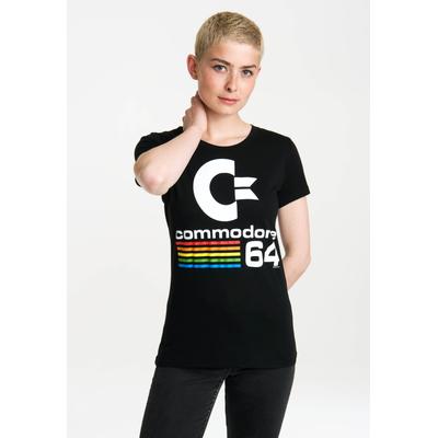 T-Shirt LOGOSHIRT "Commodore C64 Logo", Damen, Gr. S, schwarz, 100% Baumwolle, bedruckt, normal, Rundhals, Shirts T-Shirt, mit Commodore 64-Logo