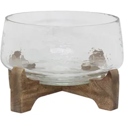 Chic Antique Glas Tablett mit Holzsockel, 16,5 cm, Ø 20 cm