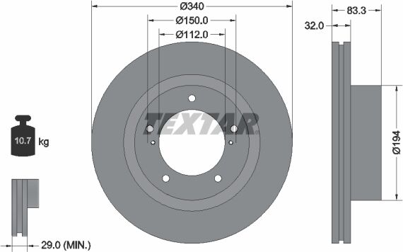 Textar Bremsscheibe Pro 92204603 340mm 32mm Für Lexus