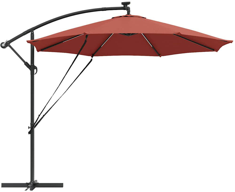 Latitude Run Umbrella with LED Strip Lights Polyester and Aluminium Outdoor Parasol Vermilion 248cm H x 294cm W x 294cm D