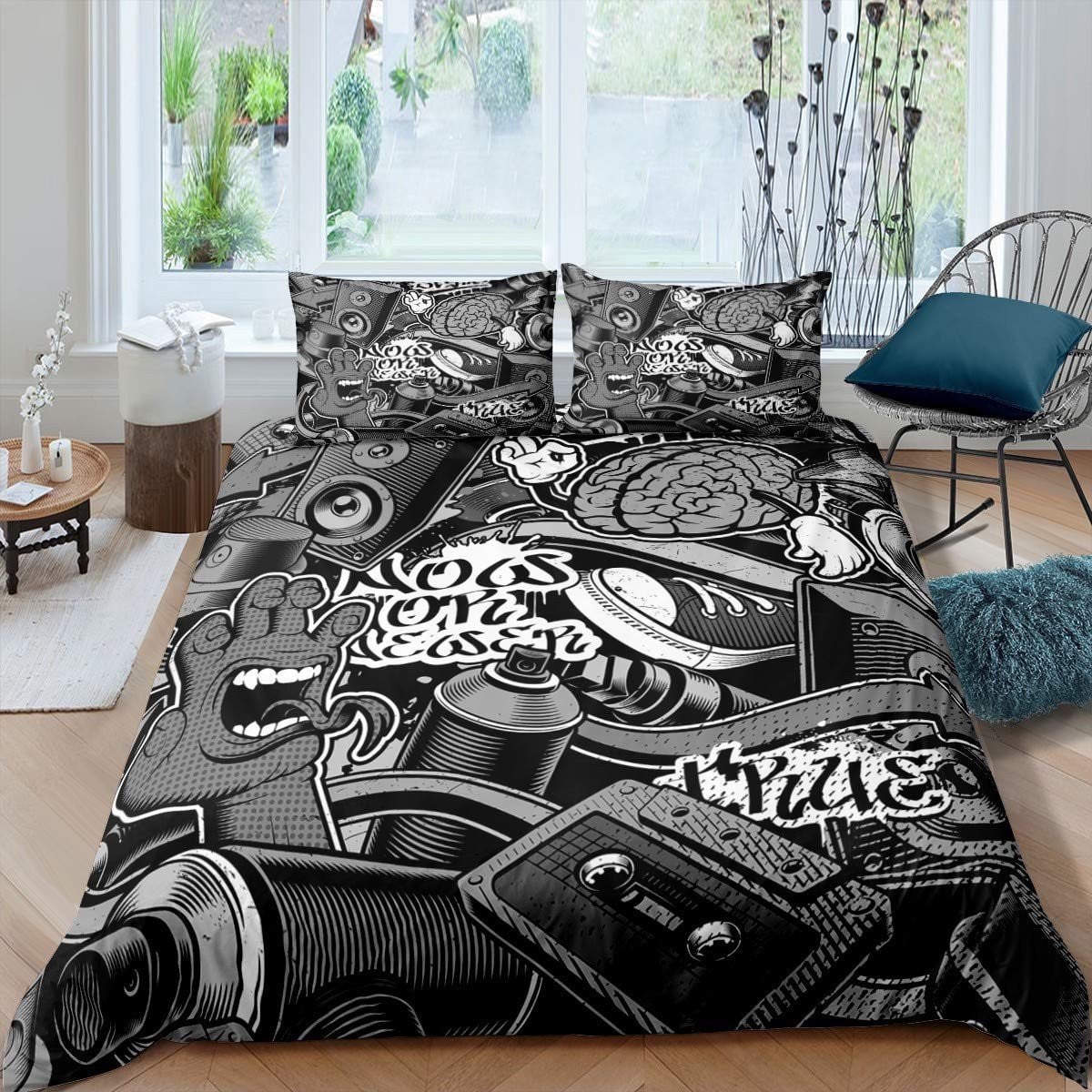 Solidchoice Graffiti Dekbedovertrek Set voor Kinderen en Teenagers, 3-delig, 200 x 200 cm