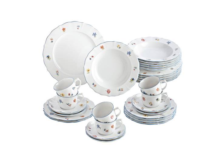 Seltmann Weiden Kombiservice, Weiß, Keramik, 30-teilig, Blume, 29.8x28.5x36.3 cm, Essen & Trinken, Geschirr, Geschirr-Sets, Kombiservice