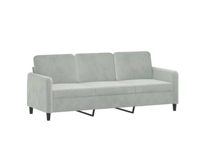 Canapé 3 places avec repose-pieds - SOLOMOON - Gris clair - Velours doux - 198x77x80 cm - Repose-pied 60x50x41 cm