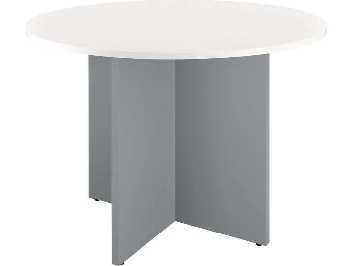 Table ronde 100 cm plateau blanc pieds croix plein bois aluminium Excellens - - Bruneau