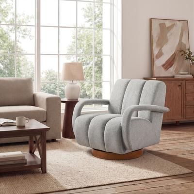 ART LEON Art Lron Upholstered Swivel Accent Armchair with Solid Wood Round Base