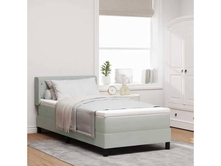 Polyester Minimalistisches Design Boxspringbett Hellgrau 200 x 100 cm Boxspringbett mit Matratze Hellgrau 200x100 cm Polsterbett mit verstellbarem Kopfteil und Taschenfederkern