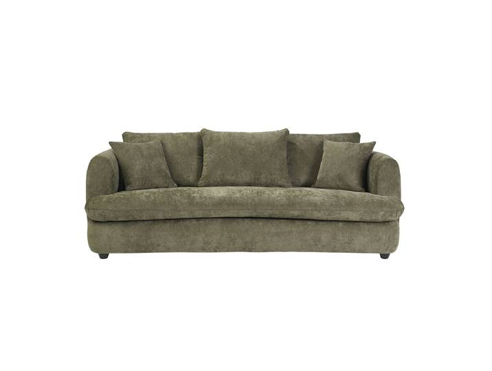 Canapé déhoussable 3-4 places design haricot en tissu effet velours texturé vert kaki SACHA