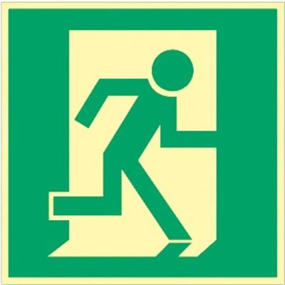 Schild Notausgang/Rettungsweg rechts, Kunststoff, langnachleuchtend,160-mcd, 200x200 mm