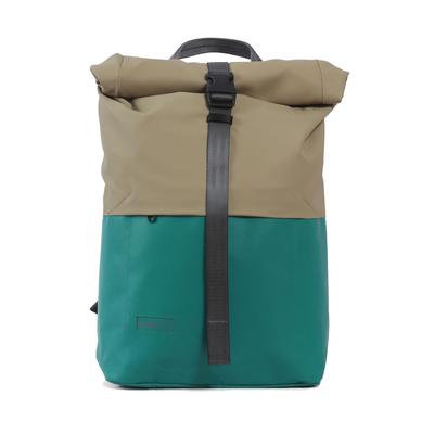 Laptoprucksack 7CLOUDS "Kira 7.1", Damen, Gr. B/H/T: 25cm x 37cm x 11cm, onesize, grün (grün, camel), Polyethylen, Tarpaulin, Rucksäcke Laptoprucksack, mit recyceltem PET