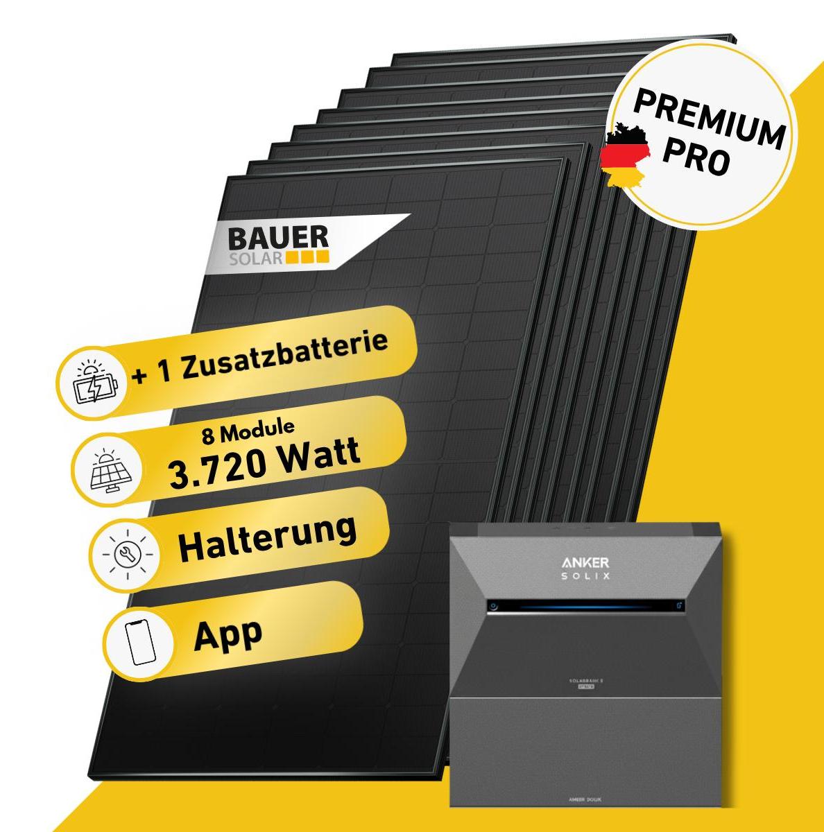 3720 Watt, Bifazial Komplettset, Balkonkraftwerk, Anker SOLIX Solarbank 3 E2700 Pro, BP2700 Zusatzbatterie
