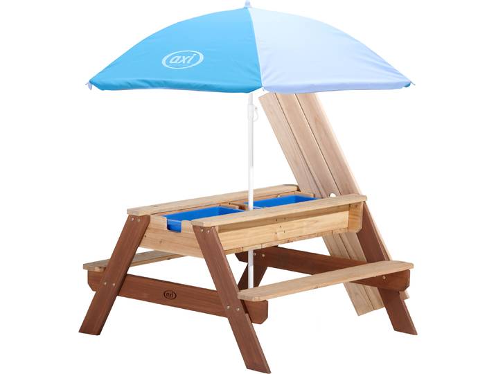 AXI Nick Kinder Sand & Wasser Picknicktisch aus Holz Wasserspieltisch & Sandtisch mit Deckel und Behältern Kindertisch / Matschtisch in Braun mit