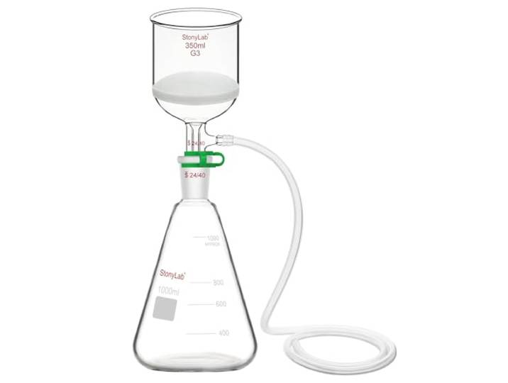 stonylab Buchner Trichter & Flasche Set, 350 ml Trichter aus Glas mit 1L Erlenmeyerkolben und Silikon Schläuche für den Einsatz im Labor