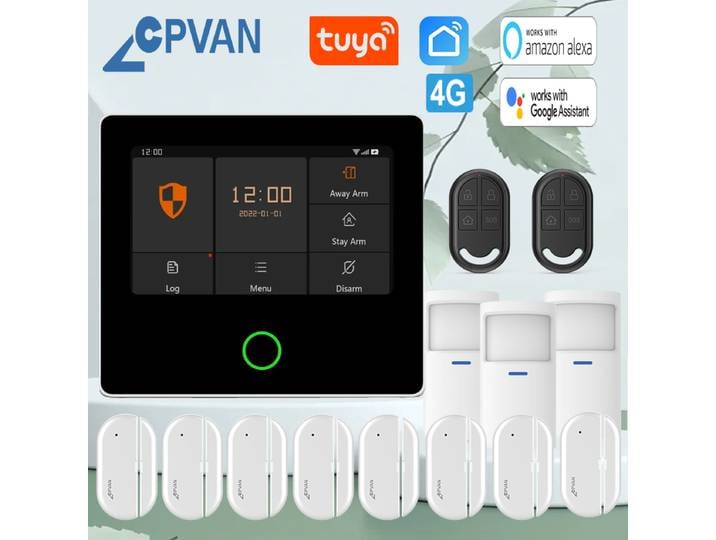 Système de sécurité domestique intelligent CPVAN Tuya, sans fil, WIFI, 4G, protection contre les cambriolages, alarme avec détecteur de mouvement, capteur de porte