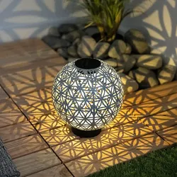Kugelsolarleuchten für Außen Solarlampe orientalische Kugel LED Gartenkugeln Solar, Beton Optik in weiß Lichteffekt, 1x LED warmweiß, DxH 20x21 cm