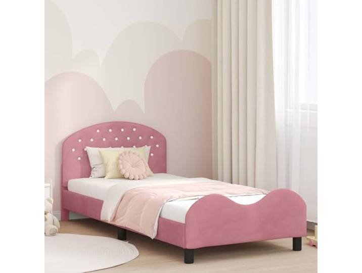 Holzwerkstoff Gestell mit Stauraum niedriges Design 90 x 190 cm Rosa Kinderbettgestell mit Kopfteil Rosa 90x190 cm Samt inklusive Lattenrost Stauraum Niedriges Design Einstiegshöhe Modern Stabil