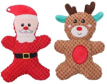 Inspire Select Christmas Plush Squeaky Dog Toy Santa, Elk & Gingerbread Chew Toy For Dogs & Cats santa Claus And Moose