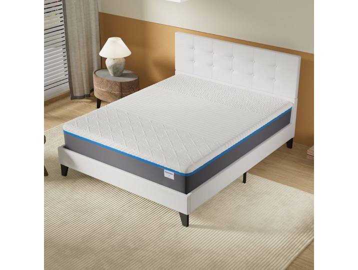 Ensemble MATELAS + LIT (160x200cm)- YPSILON (SOUPLE) 28cm Latex Naturel & Mémoire de Forme + Sommier & tête de lit revêtement Blanc