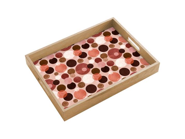 OnlyWow Tablett - Kreise - Modern - Farbenfroh - 40x30 cm, Rosa, Holz, Echtholz,Eiche, Rechteckig, 40x5x5 cm, Geschirr, Tischkultur & Serviergeschirr, Tabletts