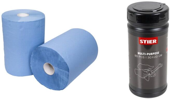 Set STIER Putzpapier-Rollen Basic 3-lagig L.36,5cm x B.35cm + Industrielle Mehrzweck-Reinigungstücher, 80 Stück