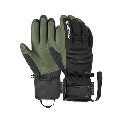 Skihandschuhe REUSCH "Fingerhandschuhe Andy R-TEX XT sehr warm wasserdicht,atmungsaktiv", Damen, Gr. 9, grün (olivgrün, schwarz), 46% Polyester, 25% Polyamid, 25% Ziegenleder, 4% Elasthan, unifarben, Handschuhe, sehr warm,wasserdicht,atmungsaktiv
