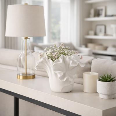 Sagebrook Home Ruffled Sculptural Ceramic Flower Vase for Home Tabletop Decor