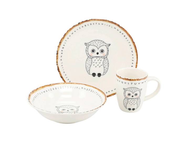 Creatable Kindergeschirrset, Mehrfarbig, Keramik, 3-teilig, Eule, Füttern, Kindergeschirr & Kinderbesteck